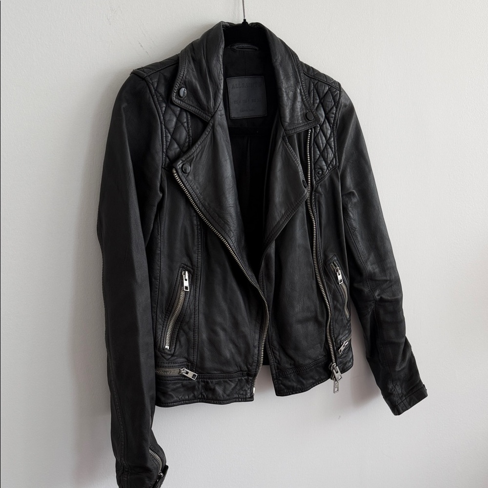 All Saints Black Leather Biker Jacket - Picture 3 of 7